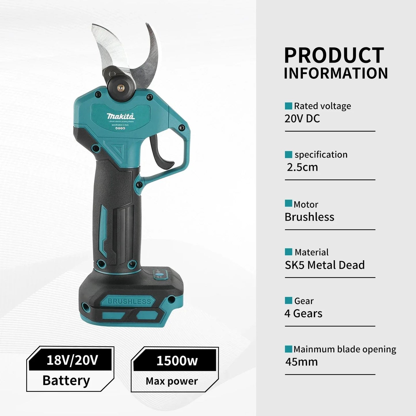 Tesoura Elétrica a Bateria Makita 18V para Poda de Galhos e Folhas em Árvores Frutíferas de Jardim, Podador de Galhos Recarregável