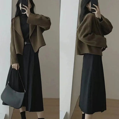 Hebe Style Short Thickened Double-Faced Cashmere Woolen Coat Women's Autumn Winter Fashion Small Size Suit Elegant Feel