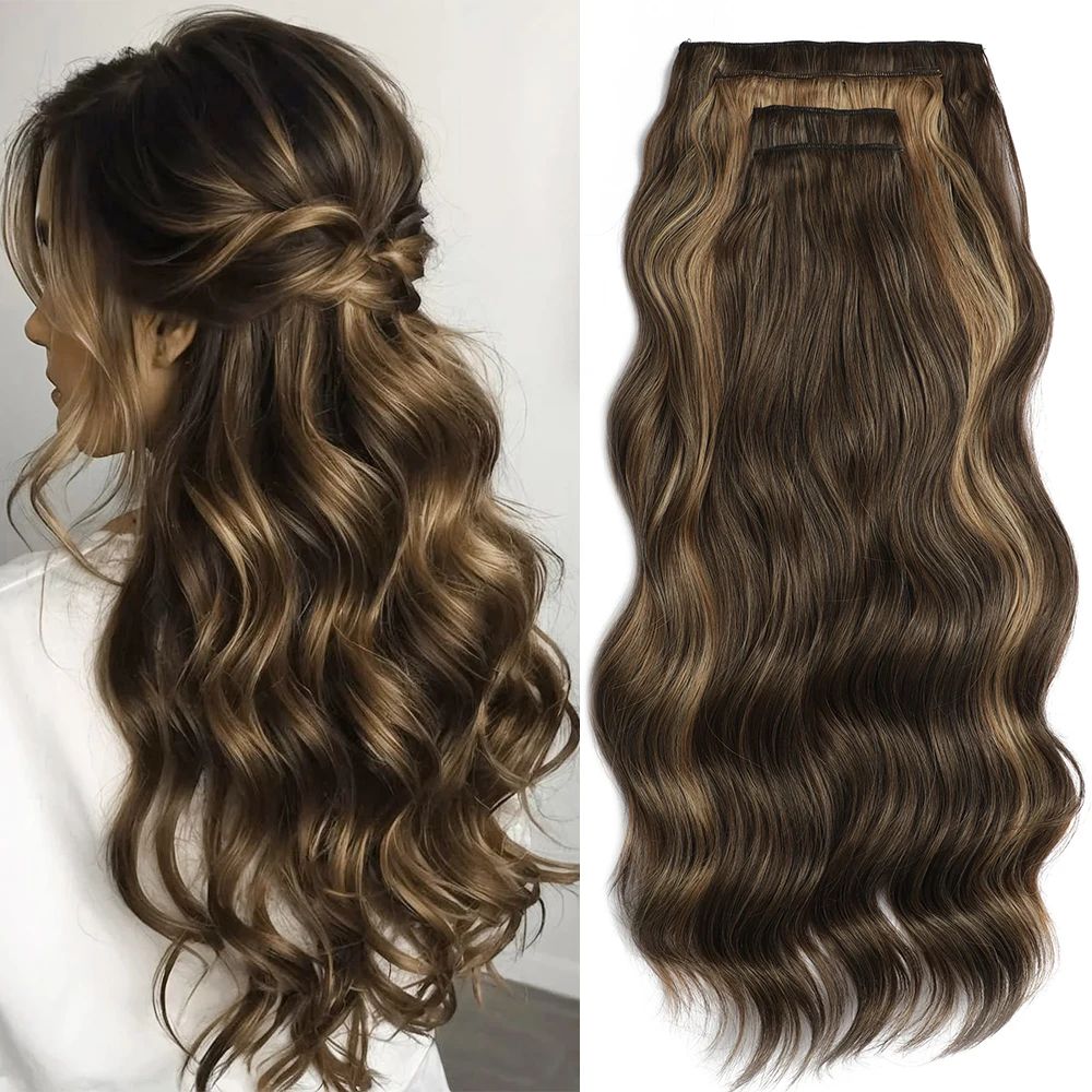 Bio Body Wave Clip in Hair Extensions 22 polegadas 4 peças/lote 220g Macio Natural Fibra Sintética Resistente ao Calor Clip in