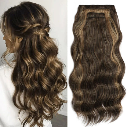 Bio Body Wave Clip in Hair Extensions 22 polegadas 4 peças/lote 220g Macio Natural Fibra Sintética Resistente ao Calor Clip in