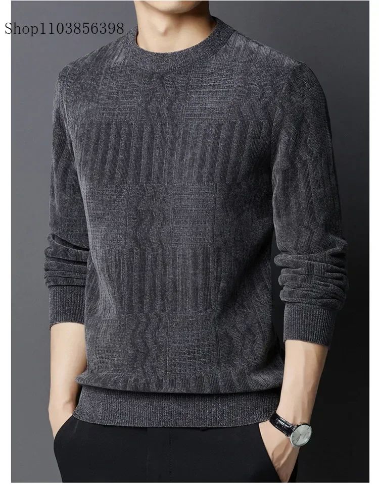 Brand Clothing High Quality Fashion Sweaters Male Slim Fit Casual Knitted Pullover Man Casual Round Neck Sweaters Black Grey