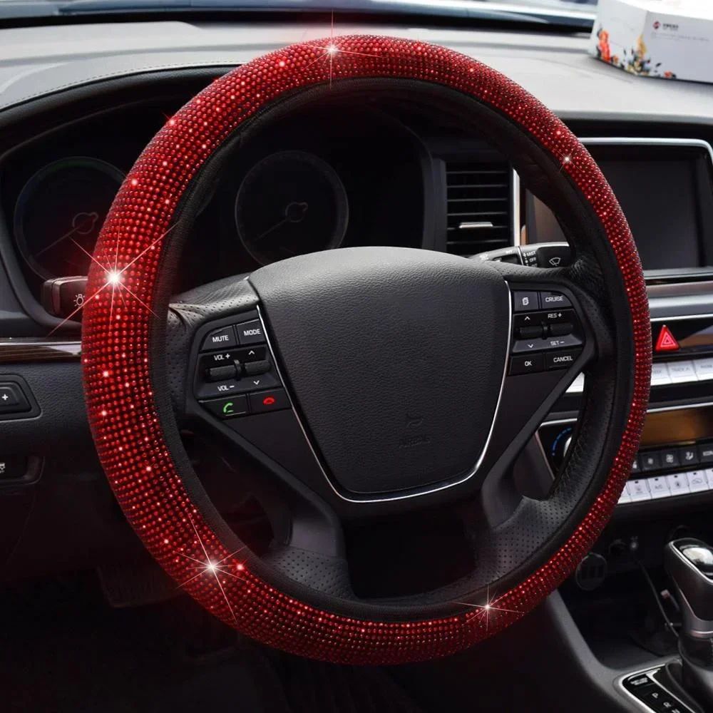 Capa de Volante de Carro 37/38cm Universal Strass Diamante Brilhante Elasticidade Acessórios Internos para Carro Para Quatro Estações