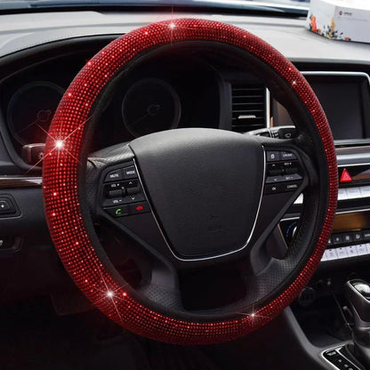 Capa de Volante de Carro 37/38cm Universal Strass Diamante Brilhante Elasticidade Acessórios Internos para Carro Para Quatro Estações