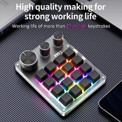 2.4G Personalize Bluetooth 3 Modos USB Teclado Mecânico Personalizado com Botão de Volume Botão Programável Macro Gaming 16 Teclas