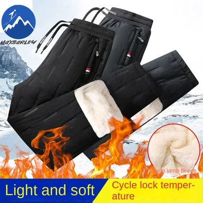Calça Masculina de Algodão Acolchoada para o Inverno, Moda Masculina, Pelúcia Grossa, Lã, Calça Esportiva, 7XL, Casual, Impermeável, À Prova de Frio, Calça Masculina de Corrida para Baixo