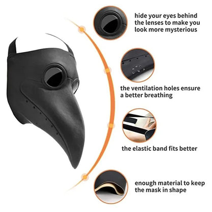 Adults Halloween Leather Plague Doctor Mask Adjustable Strap Gothic Punk Lens Glasses for Steampunk Cosplay Bird Beak Mask