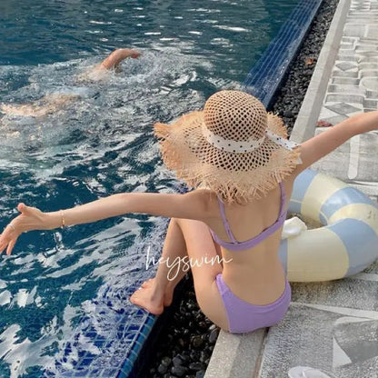 Multicolor Korean Japanese Style Bikini Set Women's Holiday Swimwear Girl's Color Separate Design Fashionable Beachwear