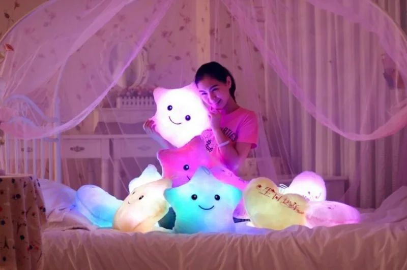 Luminous Star Plush Throw Pillow Bright Led Light Star Stuffed Cushion Sofa Decorative Pillow Office Sleeping Back Cushion Decor