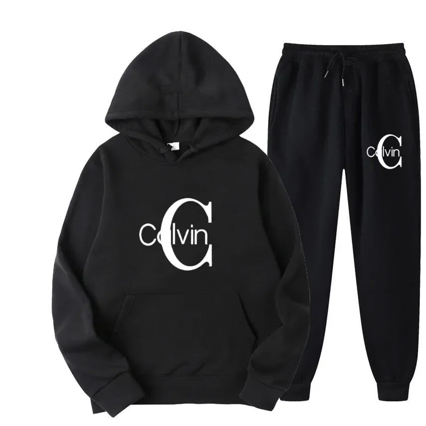 The new men's sportswear brand set of casual sportswear, men's autumn and winter set hoodie + long pants for warmth