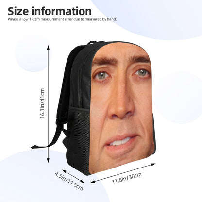 Custom Nicolas Cage Meme Laptop Backpack Women Men Basic Bookbag for College School Student Funny Bags