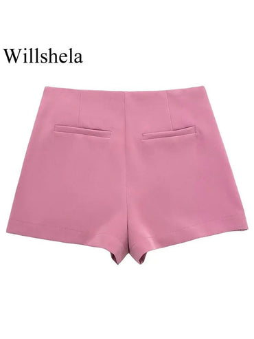 Willshela Women Fashion Solid Side Zipper Skirts Shorts Vintage High Waist Female Chic Lady Shorts