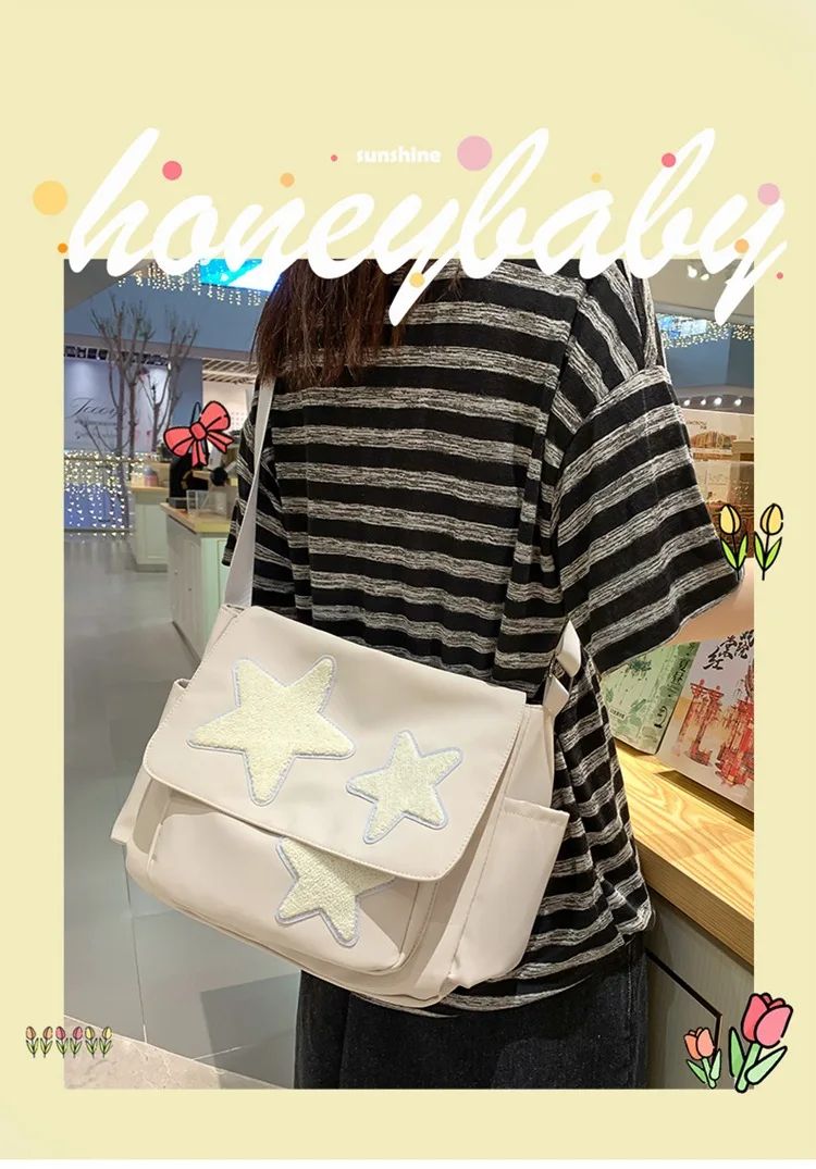 Women Star Pattern Y2k Messenger Bag Casual Tote Lady Simple Large Capacity Shoulder Bag Girl Travel School Bookbag Handbag