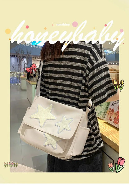 Women Star Pattern Y2k Messenger Bag Casual Tote Lady Simple Large Capacity Shoulder Bag Girl Travel School Bookbag Handbag