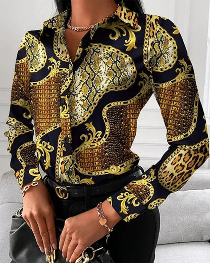 Summer New Women's Long-sleeved Shirt, Single-breasted Printed Shirts Fashion Casual Tops Camisa Female Chemise S-XXL