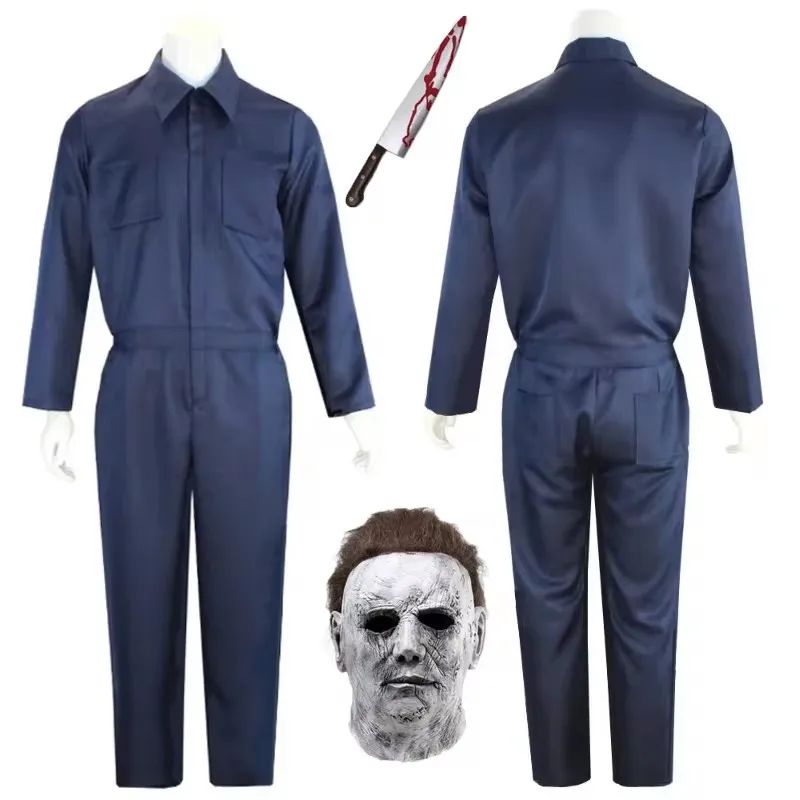Halloween Myers Cosplay Costume Michael Outfits Anime Bloody Killer Cos Jumpsuit Horror Mask Party Costume for Adult Men Women