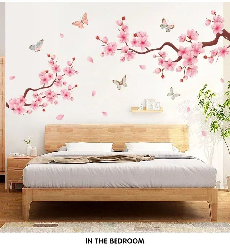 Ink Wall Stickers Wash Peach Blossom For Living Room Bedroom Home Flower Background Wall Decor Self-adhesive Sticker Wallpaper
