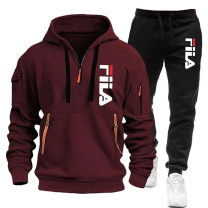 Men's set 2025 Autumn/Winter new Men's hooded sweatshirt + long pants two-piece set, outdoor multi-pocket men's pullover sportsw