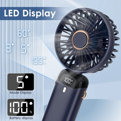 Ventilador Portátil Recarregável 5000mAh Dobrável 90° 5 Velocidades Mini Ar Condicionado Pequeno Ventilador Refrigerador de Ar com Display Digital LED
