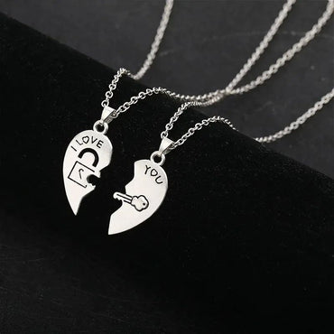 Lock Key 2pcs Couple Heart Puzzle I Love You Pendant Couple Necklace Pendants Necklaces for Lovers Valentine's Day Jewelry Gifts
