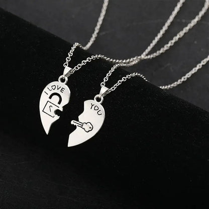 2 Colares para Casal com Pingente de Quebra-Cabeça de Coração "I Love You" com Chave e Cadeado para Namorados, Presente de Dia dos Namorados