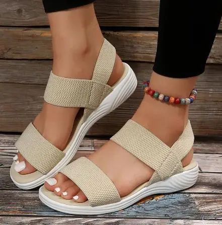 Women's Knit Elastic Cloth Wedge Sandals Slip On Lightweight Walking Sandals Women Plus Size Comfortable Summer Shoes Woman 2024