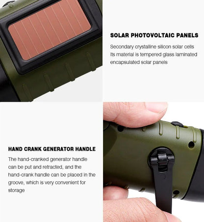 New upgrade 3LED Portable Outdoor Hand Crank Solar Powered Flashlight For Fishing Hiking With Folding Buckle Emergency Lamp