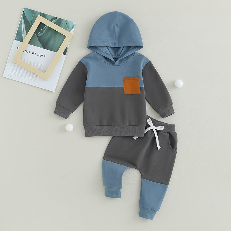Citgeett Conjunto de Calças para Bebês e Meninos, Outono, Manga Comprida, Moletom com Capuz em Cor Contrastante, Calças com Elástico na Cintura