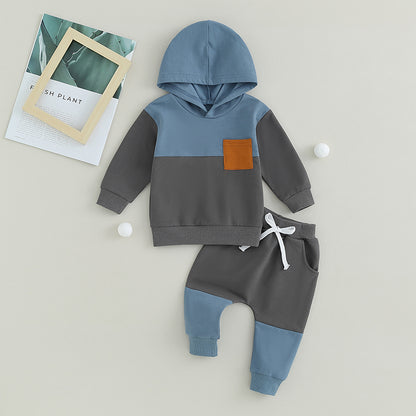 Citgeett Conjunto de Calças para Bebês e Meninos, Outono, Manga Comprida, Moletom com Capuz em Cor Contrastante, Calças com Elástico na Cintura