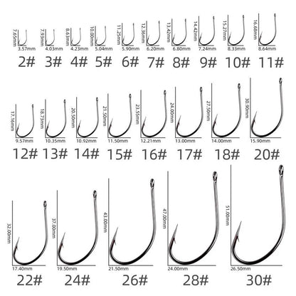 50 unidades 10 unidades de anzóis de pesca de aço de alto carbono, eficiência, farpados, com furo, Jig, anzol de pesca de carpa, minhoca, equipamento de pesca.