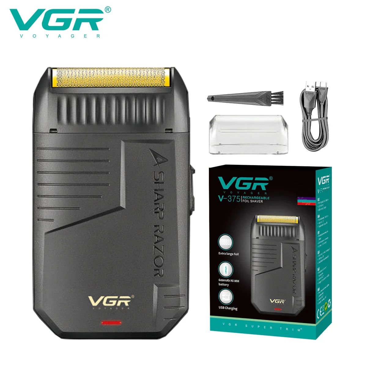 VGR Electric Shaver Professional Beard Trimmer Rechargeable Razors Foil Shaver Reciprocating Mini Shaving Machine for Man V-375