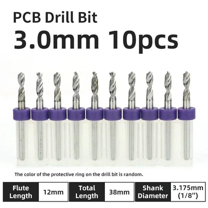 Broca PCB 10pcs Conjunto de Brocas Micro Diâmetro de Aço Tungstênio 1/8" Cabo Fixo Mini Broca CNC 0.1-3.175mm