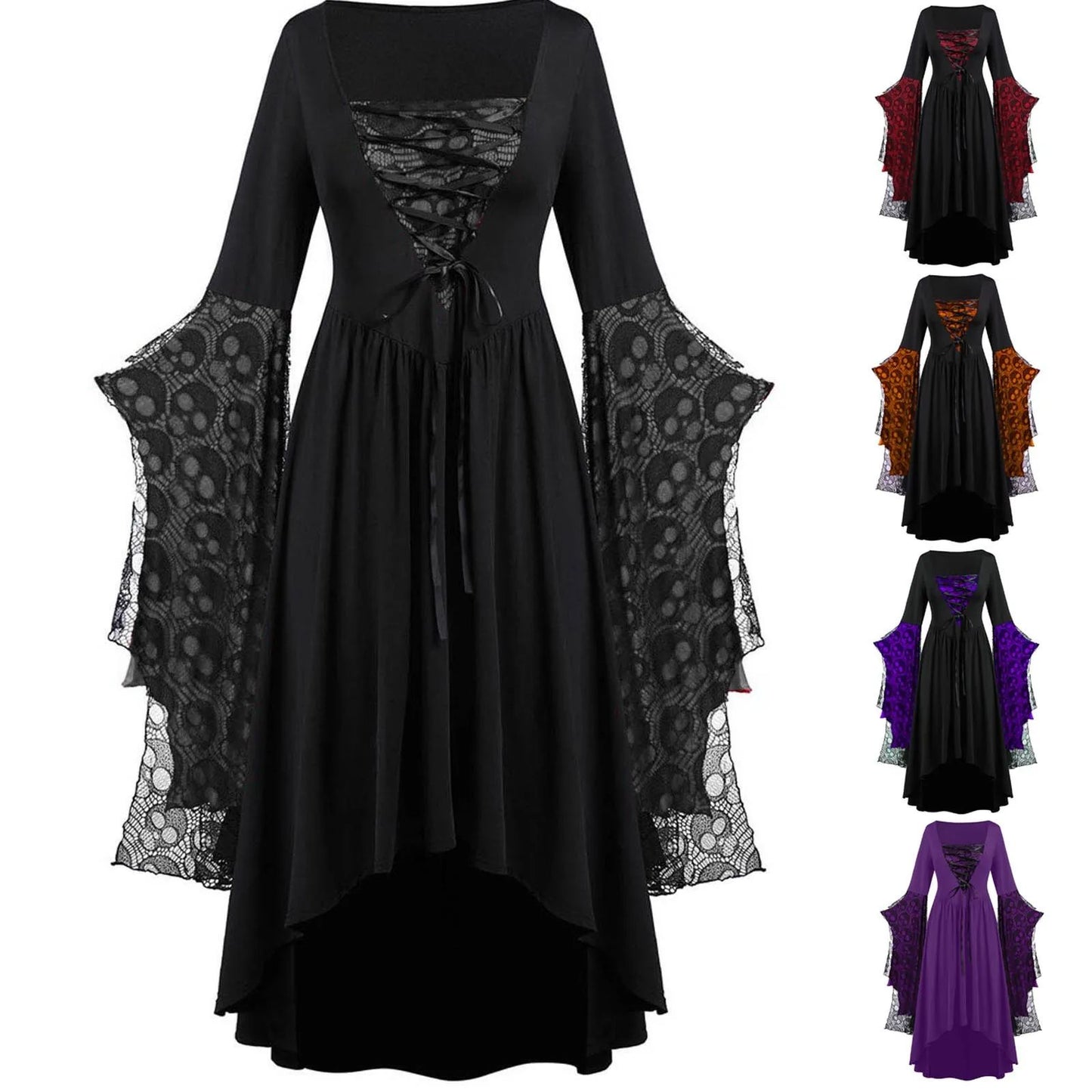 2024 Halloween Roleplay Women's Skeleton Strap Dress Colorful Cross-Border Fashionable Costume Skirt AE Stock Origin China