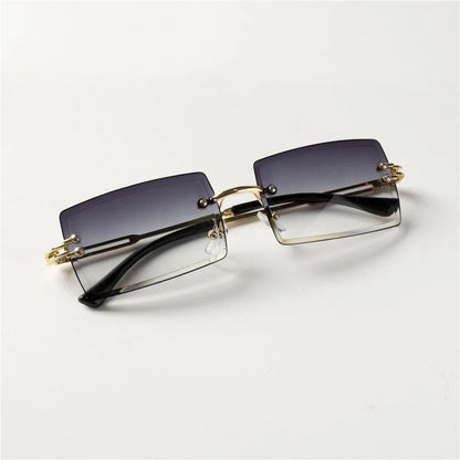 3PCS Fashion Rimless Sunglasses Women Trendy Small Rectangle Sun Glasses  Summer Traveling Style Brown Shades for men