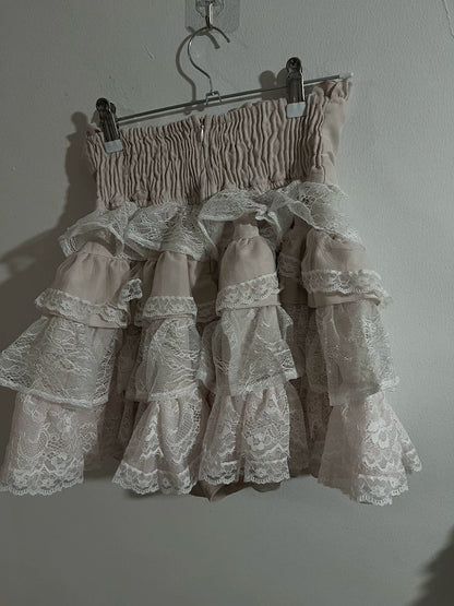 Japanese Lolita Lace Layered Skirt Women Anime High Waist Maid Style Sweet Ruffle Cake Skirt Kawaii Harajuku A-Line Mini Skirt