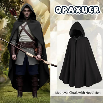 Cloak with Hood Men?Medieval Costume Men Round Metal Buckle Cloak with Green Leaf Brooch Necklace for Halloween