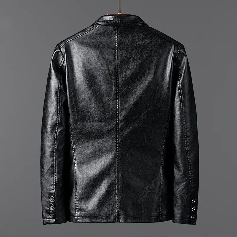 PU Leather Jackets Men Slim Fit Full Sleeve Coats Single Breasted Spliced Turn Down Collar Jacket Punk Mens Casual Male Autumn