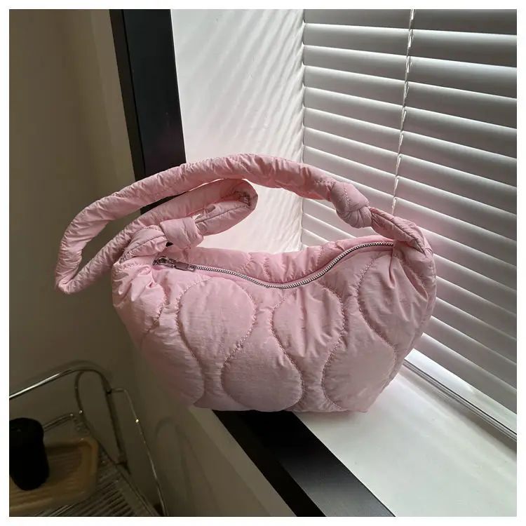 Puffer Shoulder Bag for Women Soft Down Cotton Padded Tote Handbag Purse Quilted Cross Body Bag Solid Color Bubbles Cloud Bag