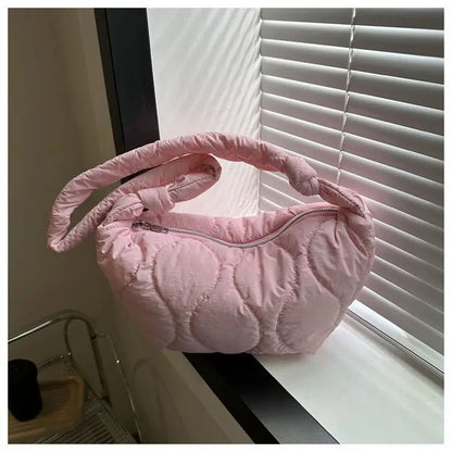 Puffer Shoulder Bag for Women Soft Down Cotton Padded Tote Handbag Purse Quilted Cross Body Bag Solid Color Bubbles Cloud Bag