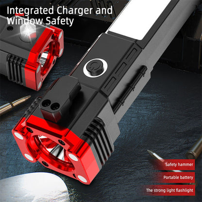Led Flashlight with Safety Hammer Work Light Emergency Self-Rescue Broken Window Torch USB Rechargeable Tactical Light Lantern