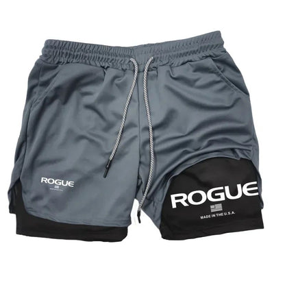 Rogue Gyms Fitness Shorts Men Summer Sportswear 2 in 1 Double-deck Compression Shorts Male Sports Tracksuits Track Joggers Short