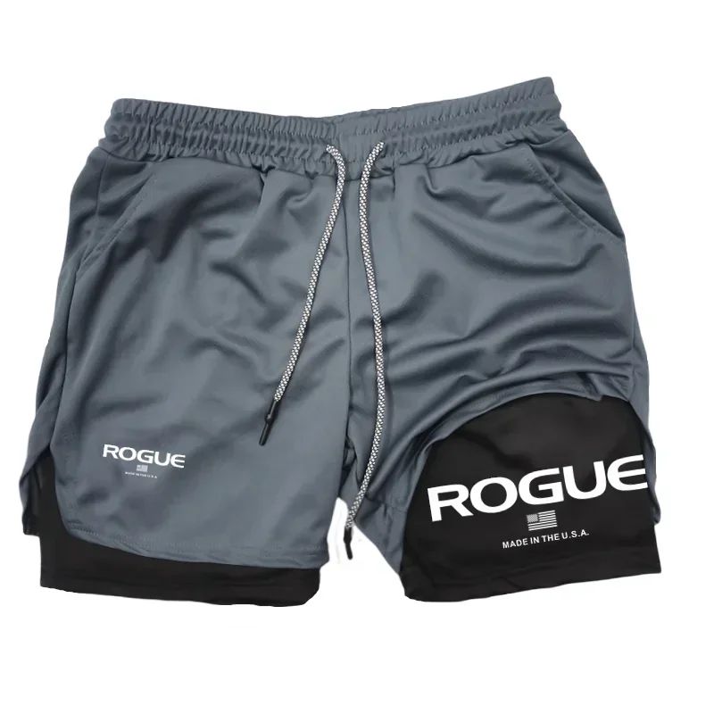 Rogue Gyms Fitness Shorts Men Summer Sportswear 2 in 1 Double-deck Compression Shorts Male Sports Tracksuits Track Joggers Short