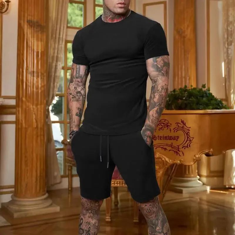 Fashionable and casual summer outdoor sports suit men's breathable T-shirt shorts casual and fashionable two-piece set tracksuit