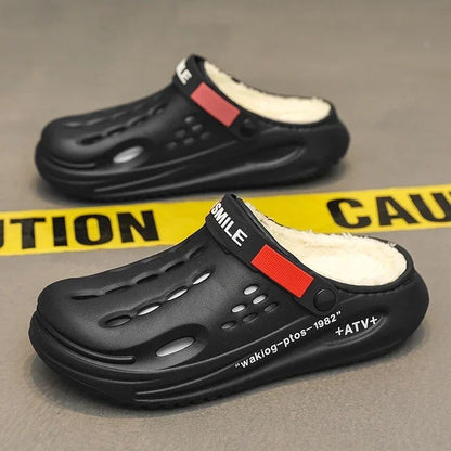 Men Cotton Slippers Winter Warm Furry Clogs Soft Indoor Bedroom Cotton Shoes EVA Fluff Slides Casual Comfortable Plush