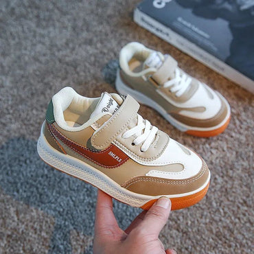 Children's Spring New Leather Upper Sneakers Middle Large Children's Casual Shoes Boys and Girls Soft Sole Students Tennis Shoes