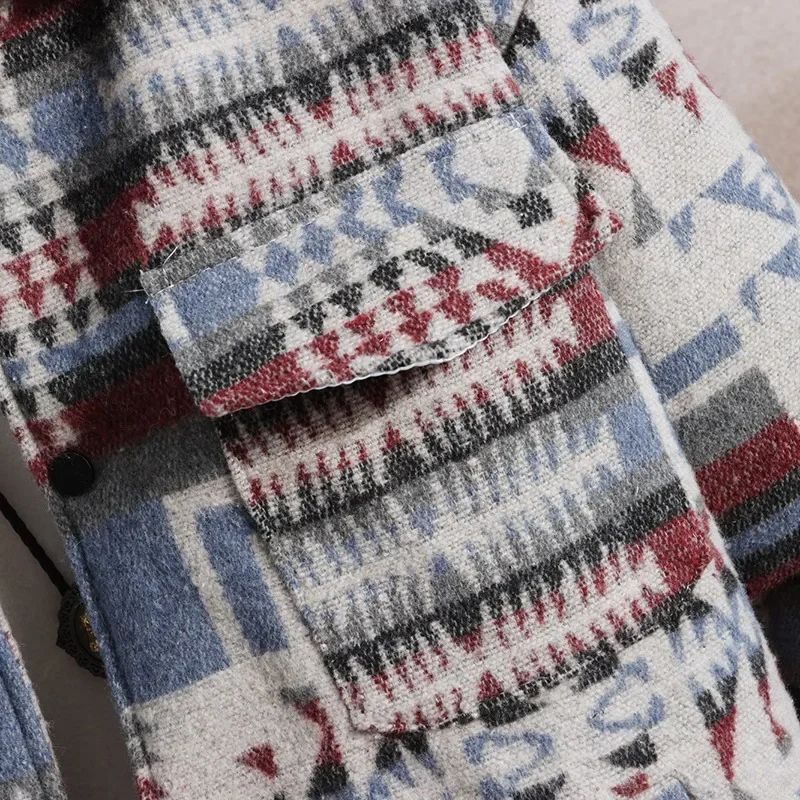 High-quality Woolen Jacket Men's Retro Print Casual Business Trench Coat Winter Keep Warm Short Overcoat Streetwear Men Clothing