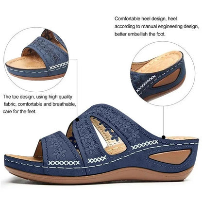 2024 Summer Women Wedge Sandals Premium Orthopedic Open Toe Sandals Vintage Anti-slip Leather Casual Female Platform Retro Shoes