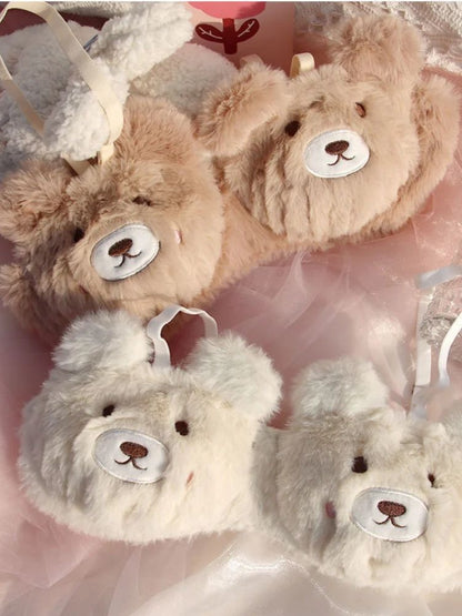 Um Lindo Sutiã de Inverno de Pelúcia Estilo Japonês com Um Coelho e Um Urso, Sem Aro