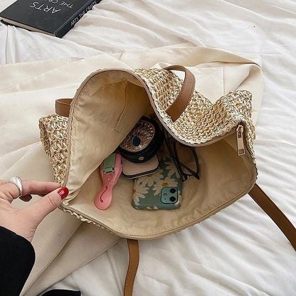 Hand-woven Women's Shoulder Handbag Bohemian Fashion Straw Beach Tote Bag Travel Shopper Weaving Shopping Bags