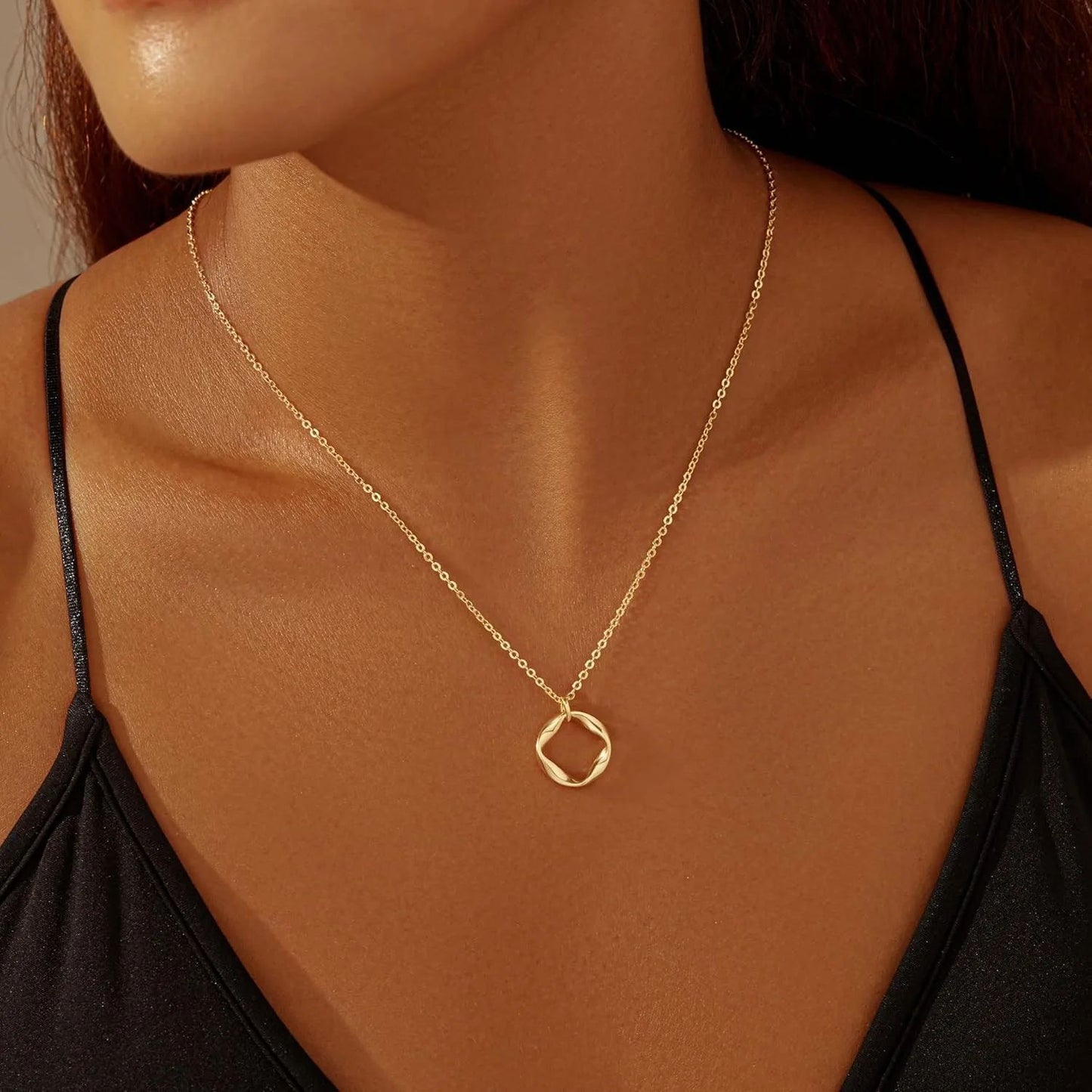 Colares Femininos Banhados a Ouro 14k em Camadas Corrente Elos Papel Banhada a Prata Conjunto de Colar Gargantilha com Pingente para Mulheres