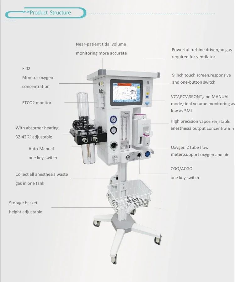 Máquina de Anestesia Veterinária Integrada DA1200V9 com Aquecimento de Circuito Respiratório para Animais de Estimação e Fonte Dupla de Ar Inteligente